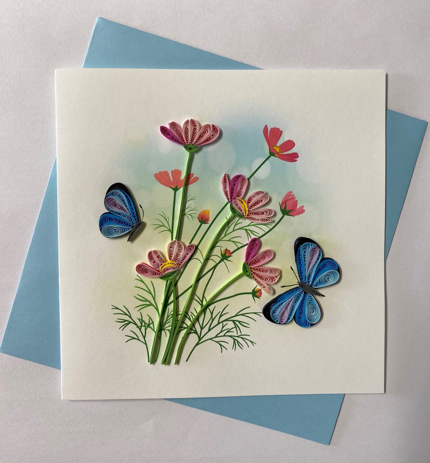Hand Quilled Greeting Card Butterfly and Flower