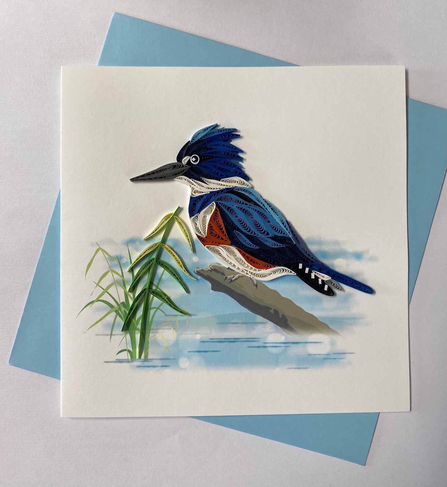 Hand Quilled Greeting Card Belted King Fisher #10989