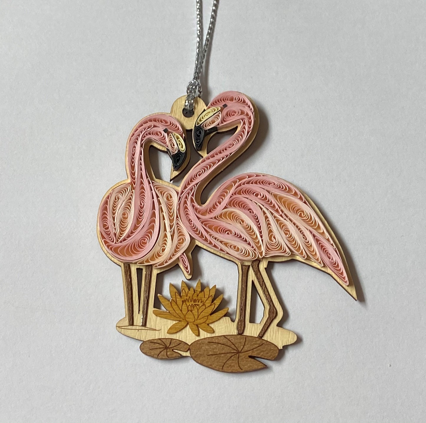 Hand Quilled Pink Flamingos Ornament #11016