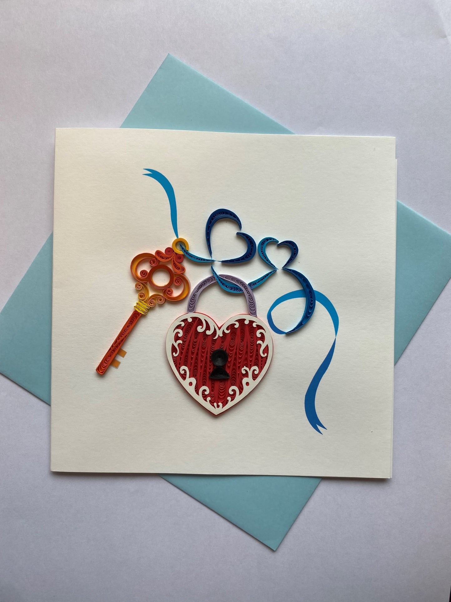 Hand Quilled Greeting Card Key to Heart #11025