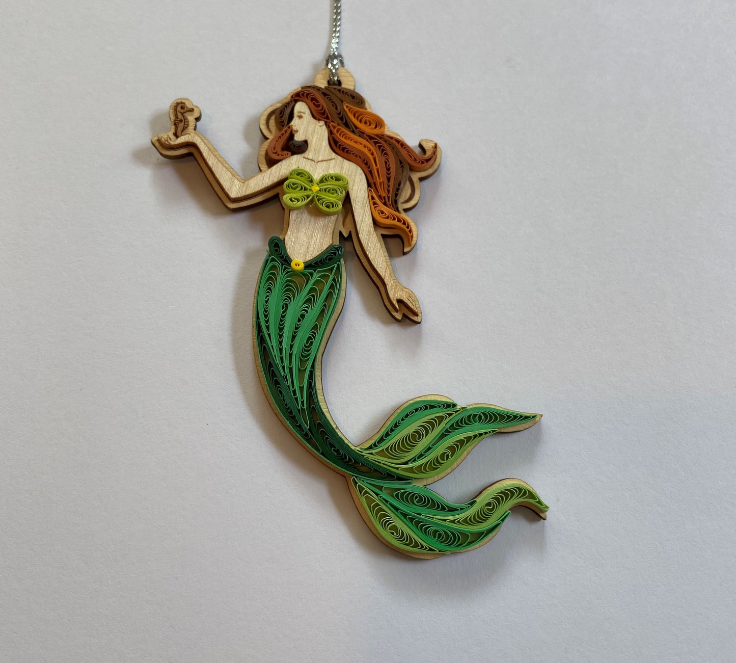 Hand Quilled Green Mermaid Ornament #QO11030