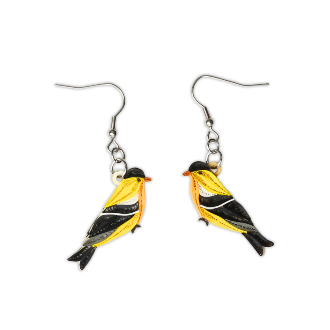 Hand Quilled Gold Finch Earrings #QE12129