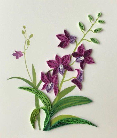 Hand Quilled Greeting Card Dendrobium Orchid #10522