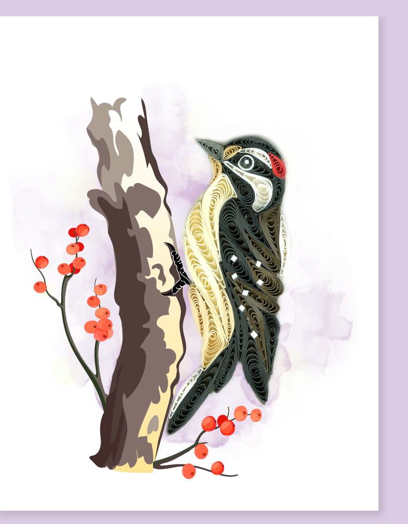 Hand Quilled Gift Enclosure Mini Card Downy Woodpecker #GE12236