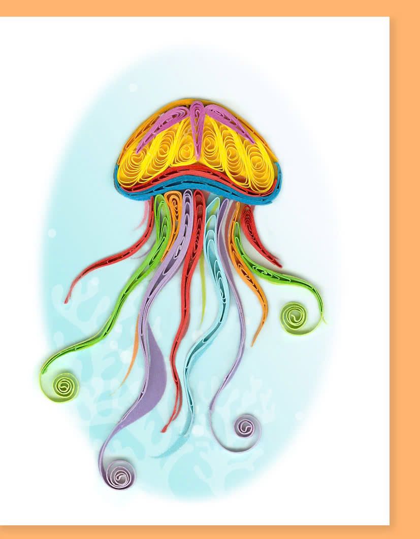 Hand Quilled Gift Enclosure Mini Card Jelly Fish #GE