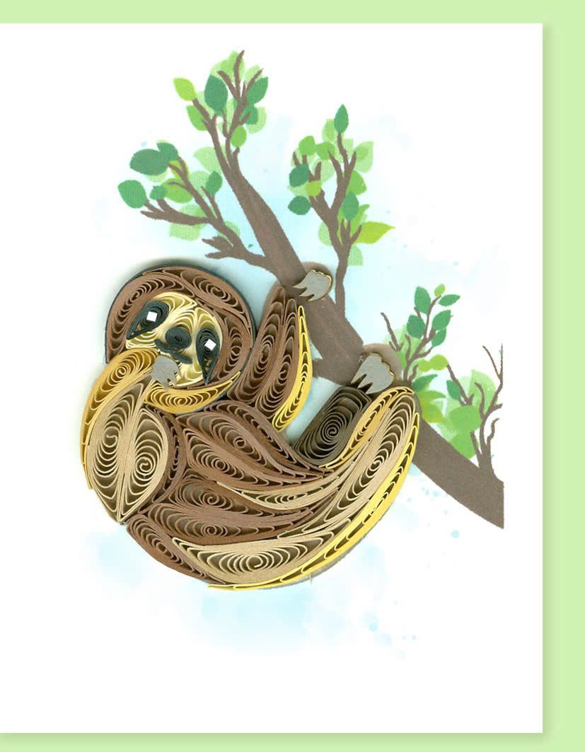Hand Quilled Gift Enclosure Mini Card Sloth #GE12214