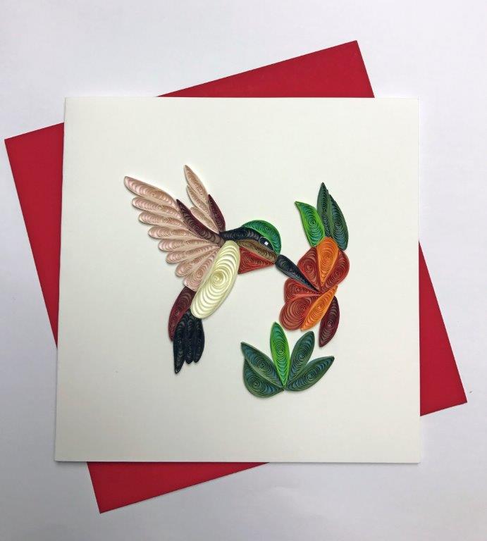 Hand Quilled Greeting Card Hummingbird #10022