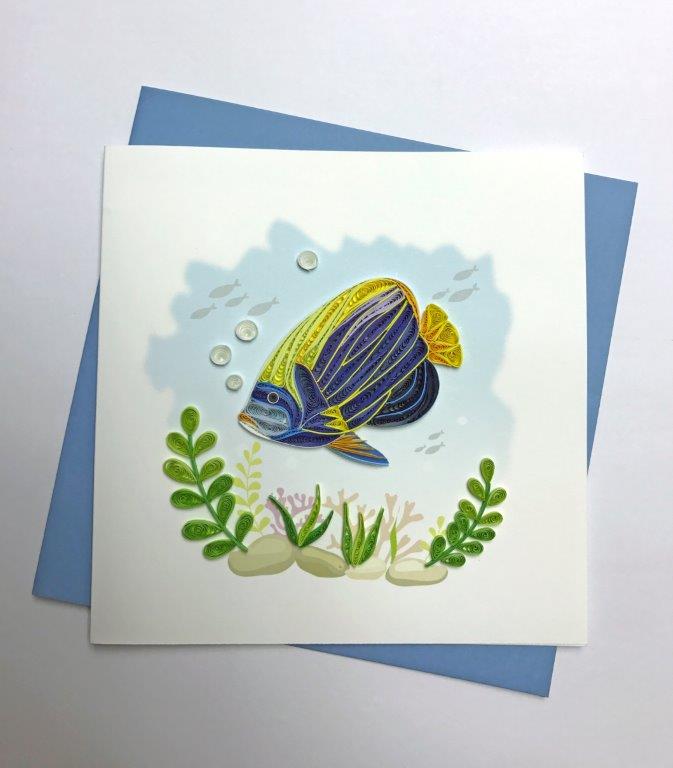 Hand Quilled Greeting Card Colorful Fish #10254