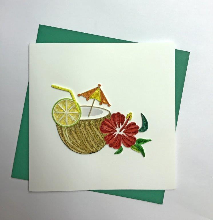 Hand Quilled Greeting Card Tropical Drink #10275