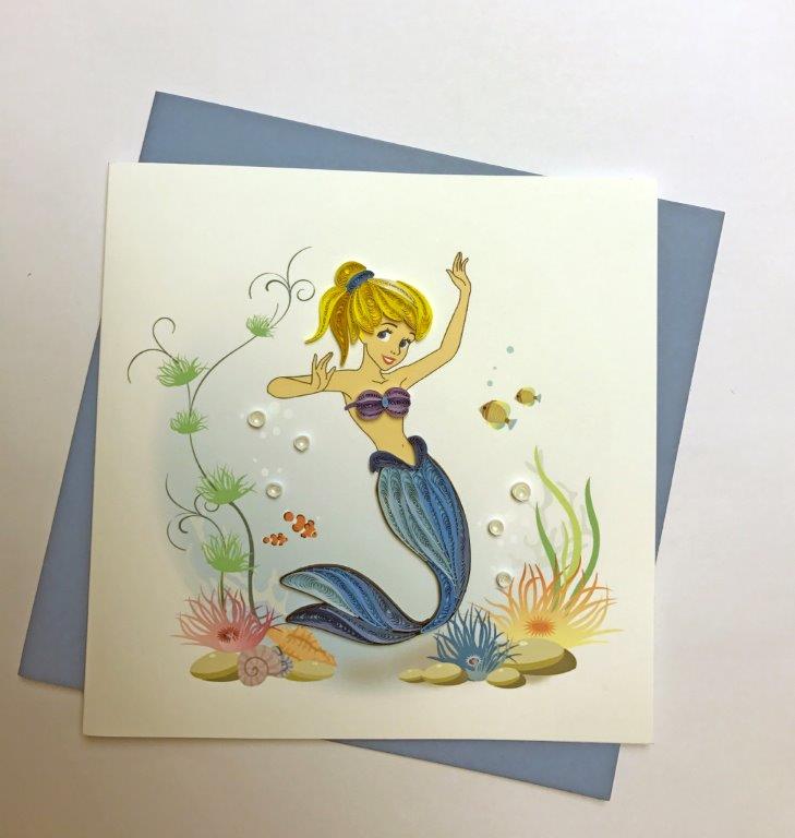 Hand Quilled Greeting Card Mermaid #10281
