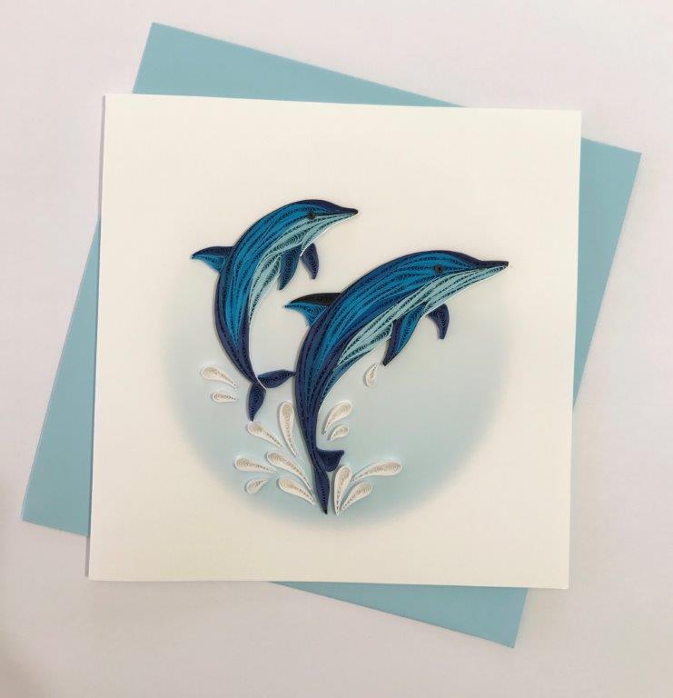 Hand Quilled Greeting Card Dolphins #10314