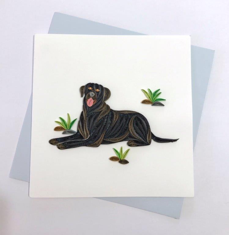Hand Quilled Greeting Card Black Lab #10350