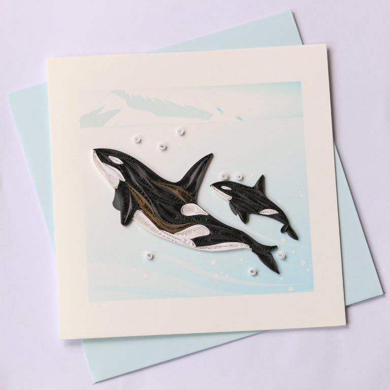 Hand Quilled Greeting Card Orca Whale #10356