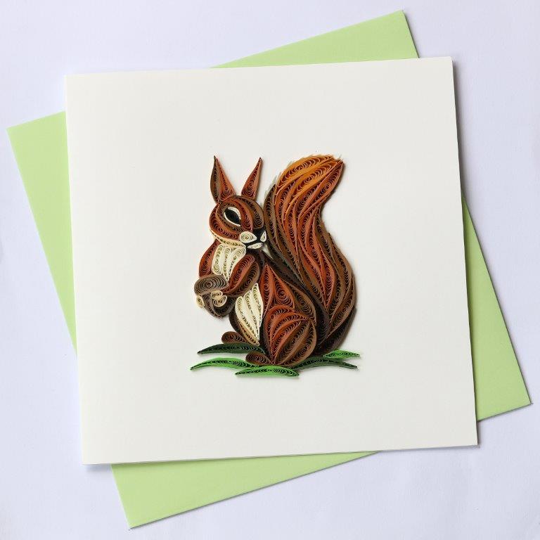 Hand Quilled Greeting Card Squirrel #10373