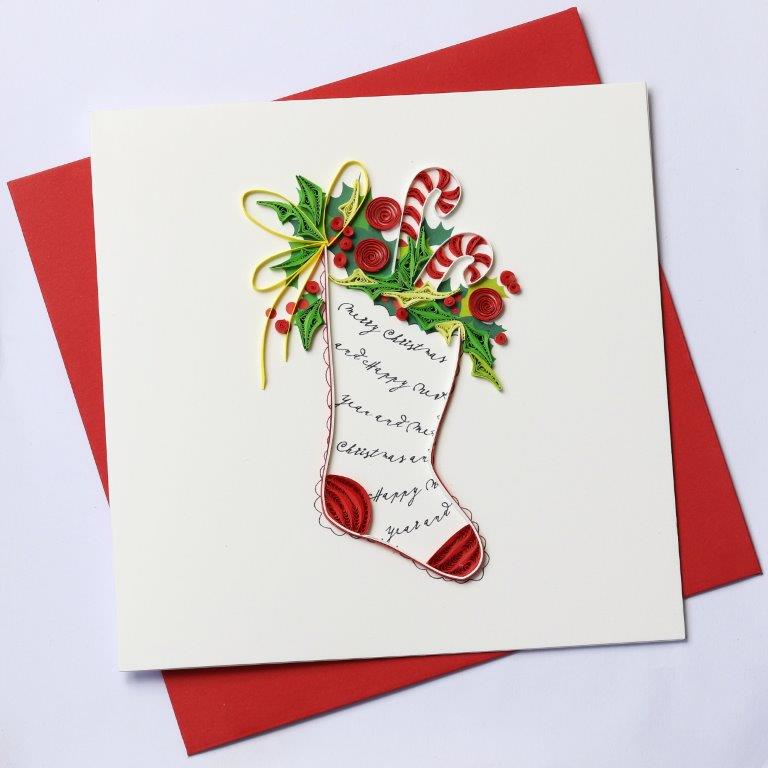 Hand Quilled Greeting Card Stocking #10408