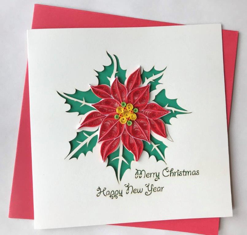 Hand Quilled Greeting Card Poinsettia #10424