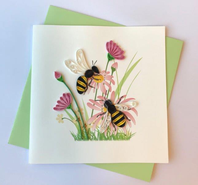 Hand Quilled Greeting Card Bumble Bees #10761