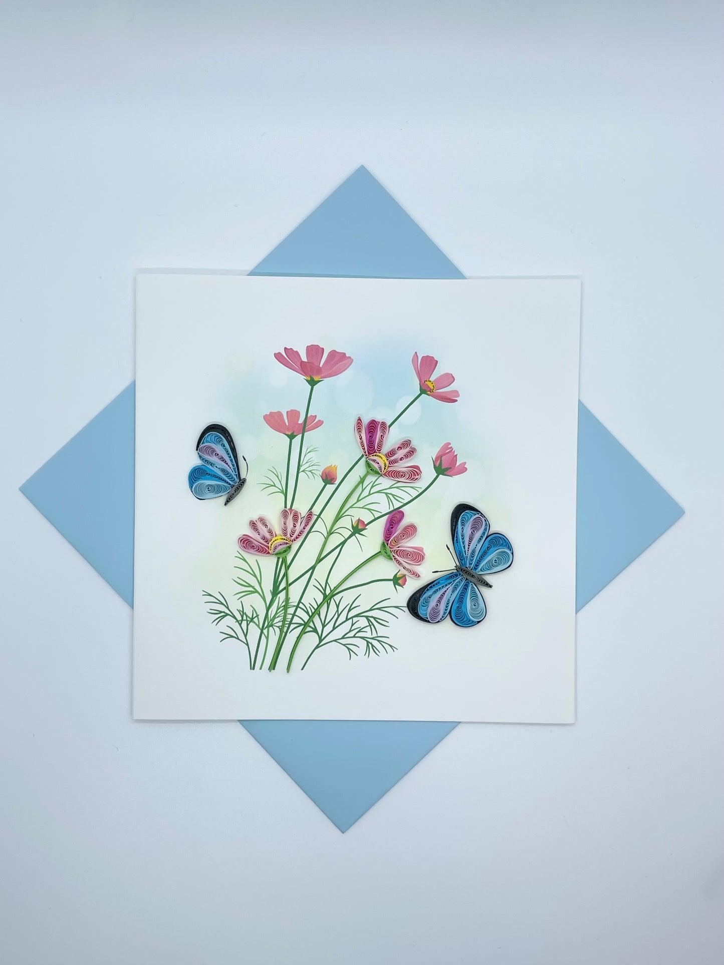 Hand Quilled Greeting Card Blue Butterfly #10970