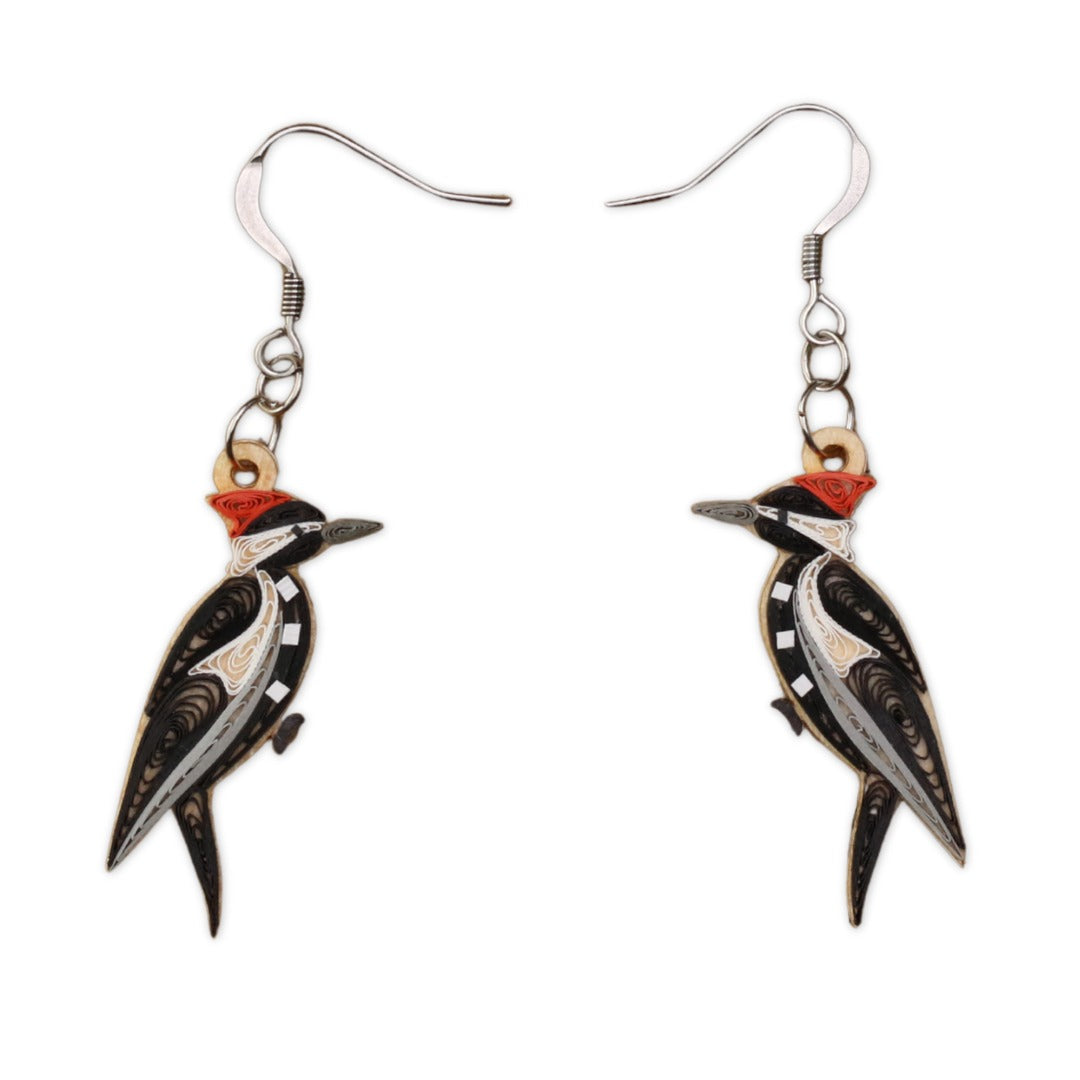 Hand Quilled Pileated Woodpecker Earrings #QE12179