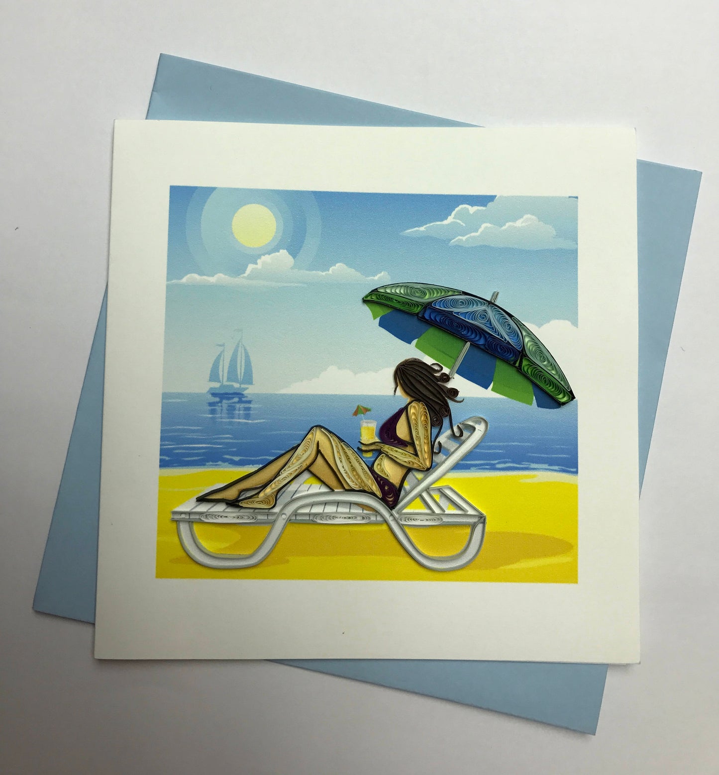 Hand Quilled Greeting Card Beach Chair # QC10278