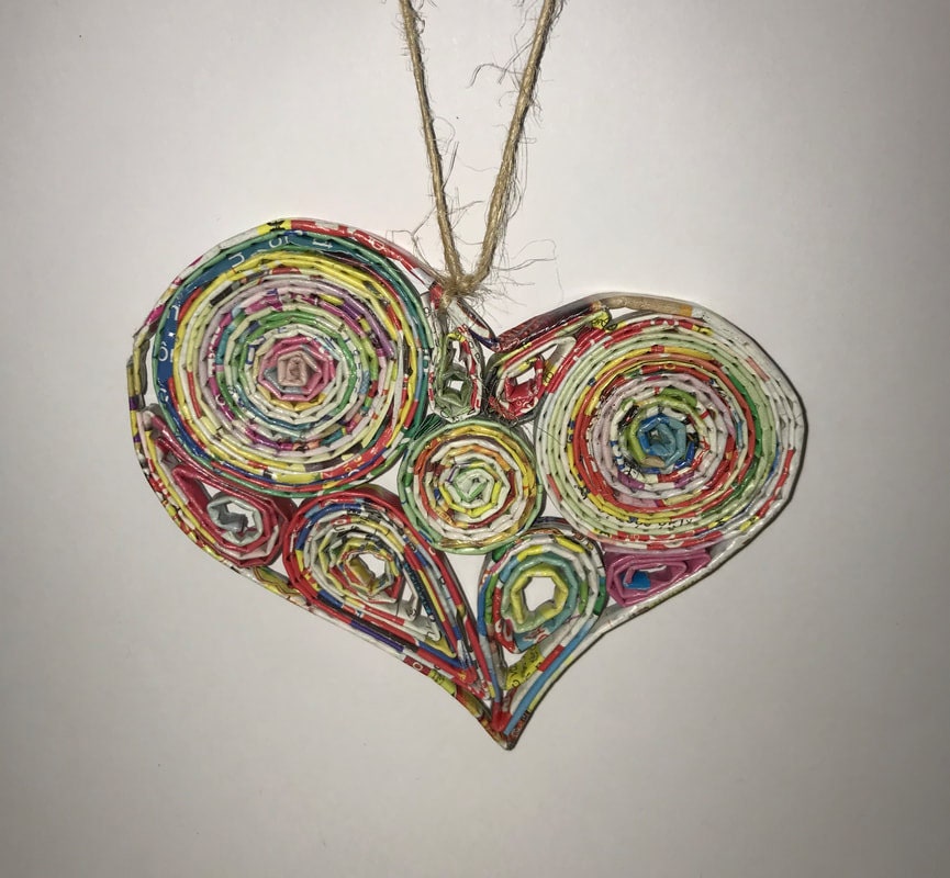 Hand Quilled Recycled Magazine Heart Ornament #QO10674
