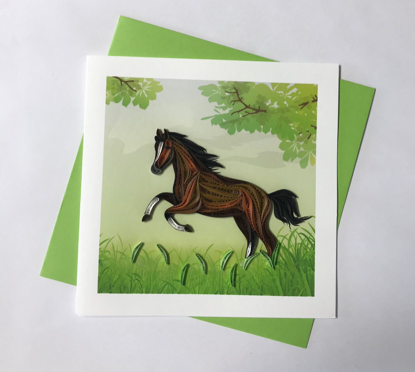 Hand Quilled Greeting Card Jumping Horse #QC109
