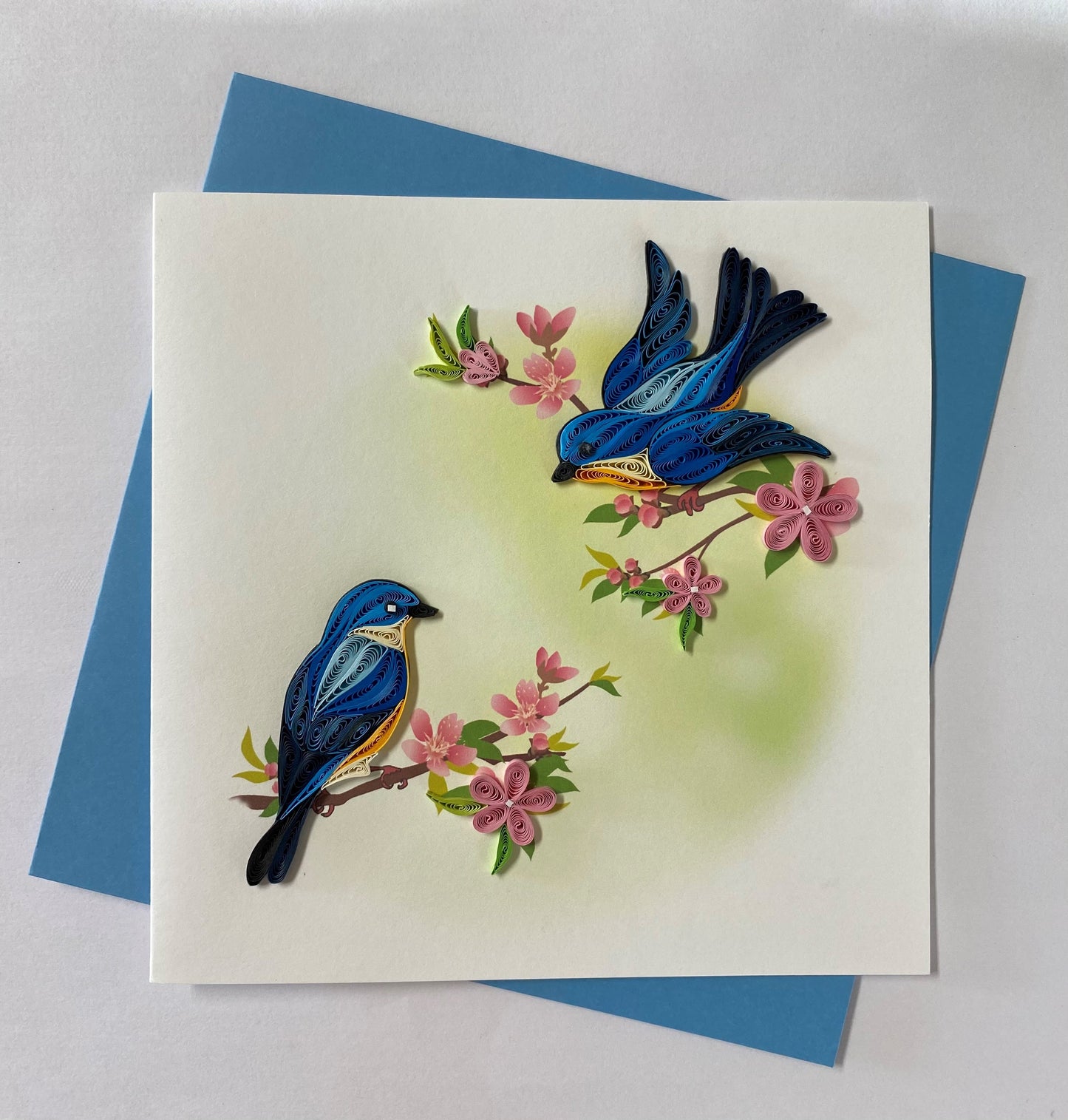 Hand Quilled Greeting Card Bluebird Pair #10934