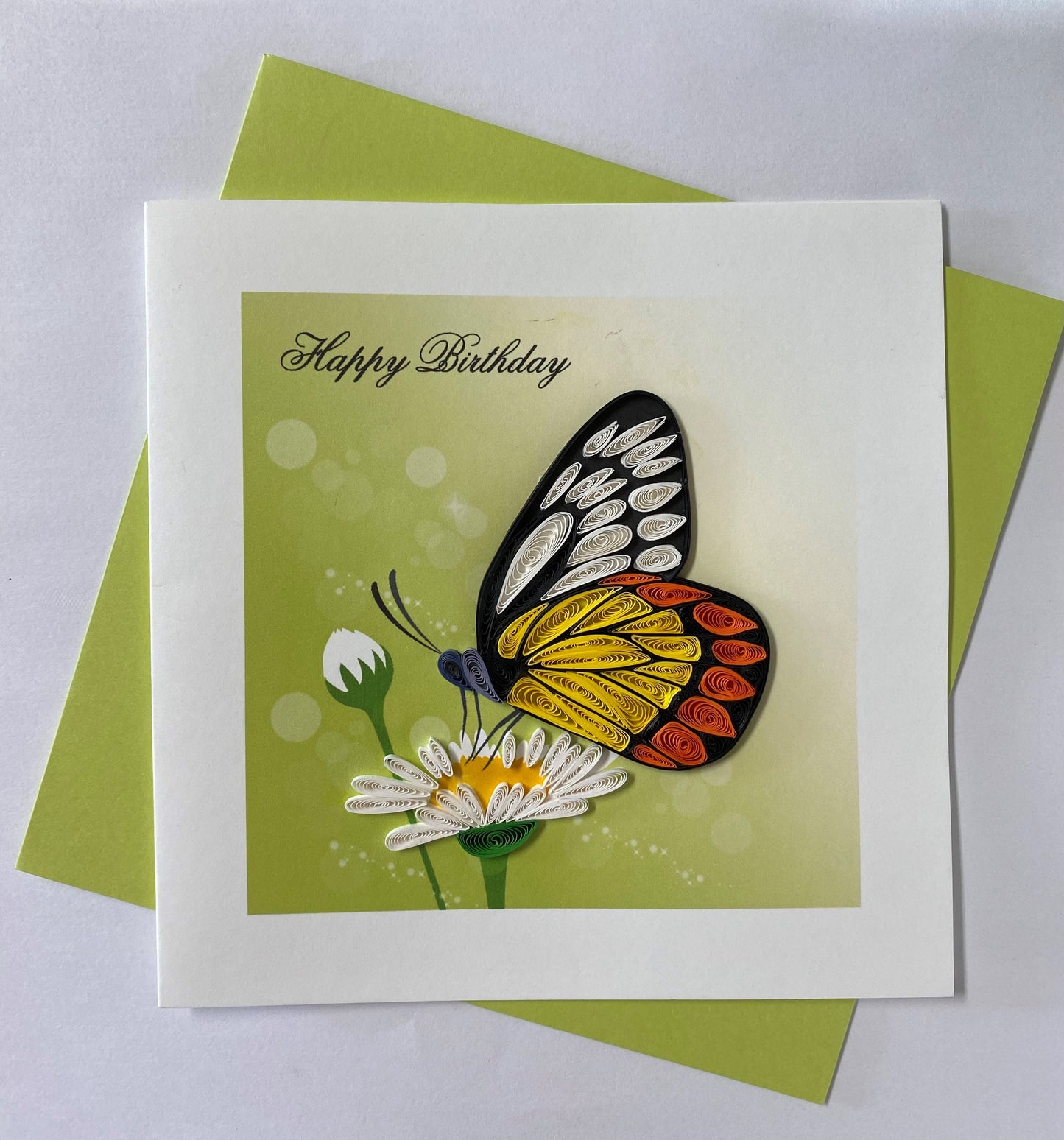 Hand Quilled Greeting Card Butterfly Happy Birthday #10949