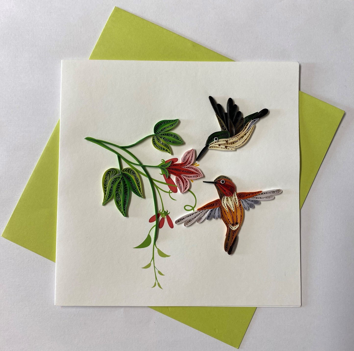Hand Quilled Greeting Card Hummingbirds #10966
