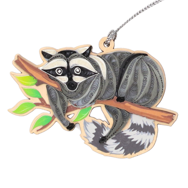 Hand Quilled Raccoon Ornament #QO12094