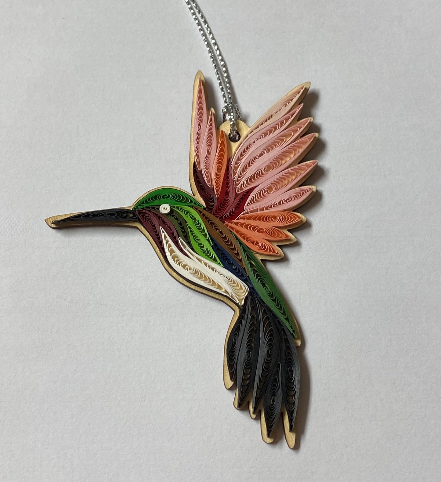 Hand Quilled Ruby Throated Hummingbird Ornament #QO11011