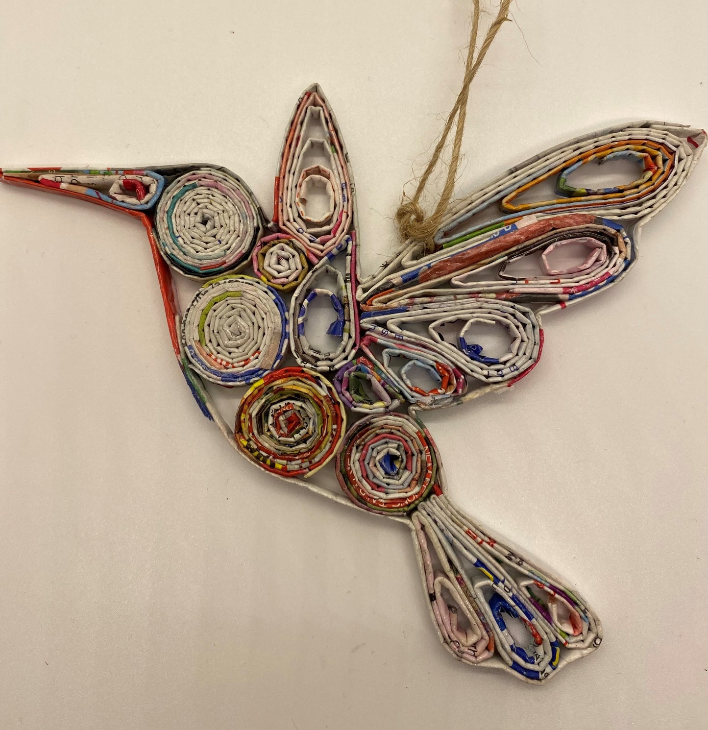Hand Quilled Recycled Magazine Hummingbird Ornament #QO11103