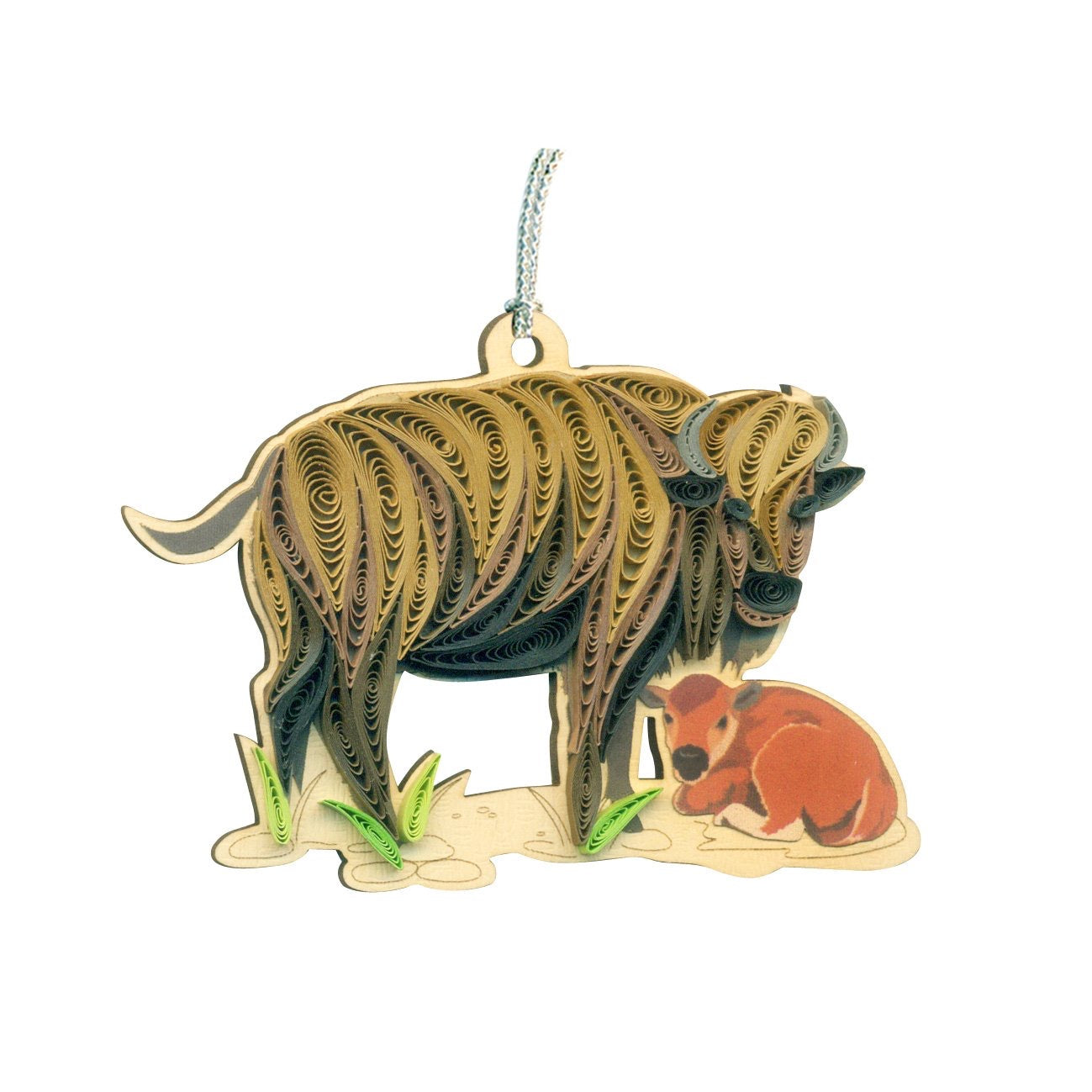 Hand Quilled Bison and Calf Ornament #QO11183