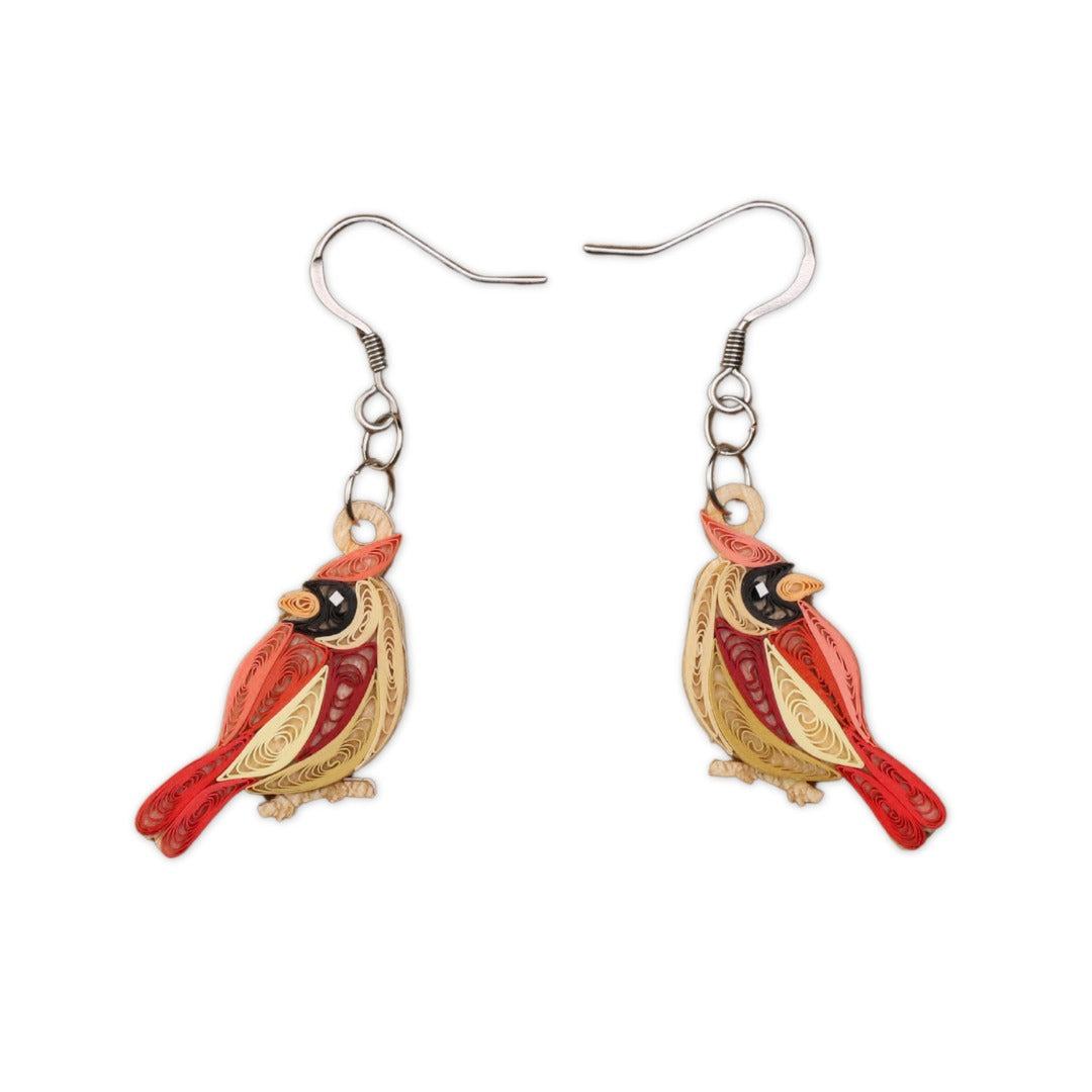 Hand Quilled  Female Cardinal Earrings #QE12169