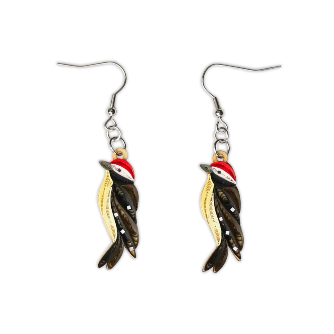 Hand Quilled Downy Woodpecker Earrings #QE12136