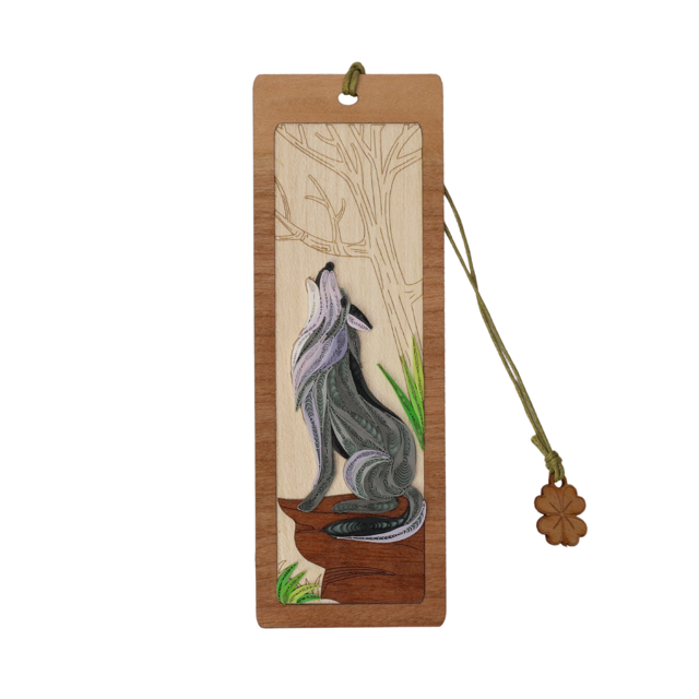 Hand Quilled Bookmark Grey Wolf #BM12064