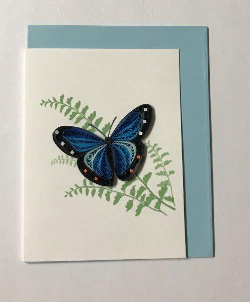 Hand Quilled Gift Enclosure Mini Card Blue Morpho Butterfly #GE10709