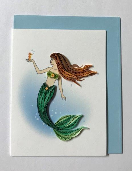 Hand Quilled Gift Enclosure Mini Card Mermaid #GE10714