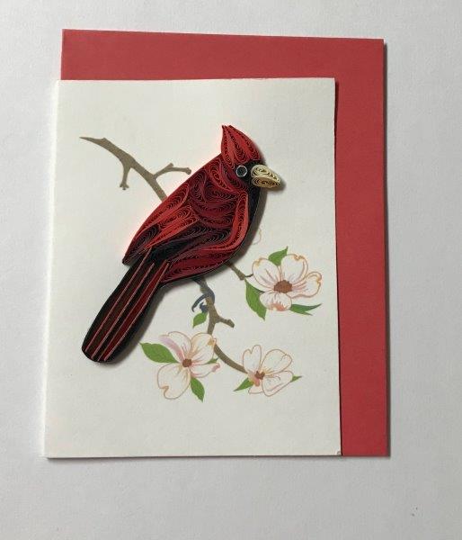 Hand Quilled Gift Enclosure Mini Card Cardinal #GE10719