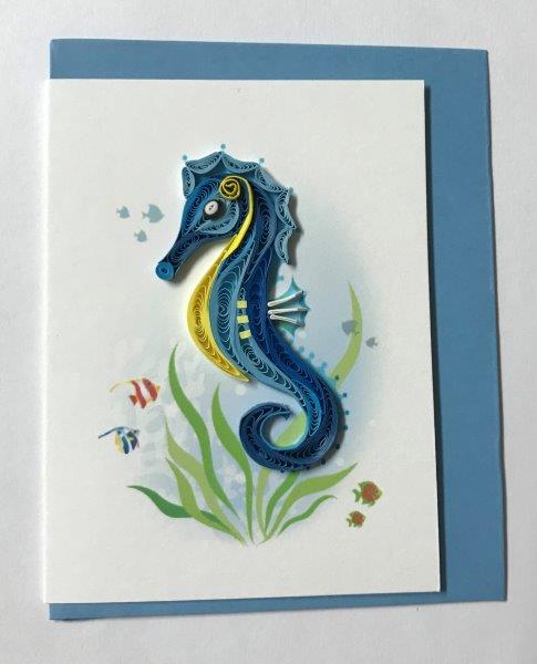 Hand Quilled Gift Enclosure Mini Card Seahorse #GE10724