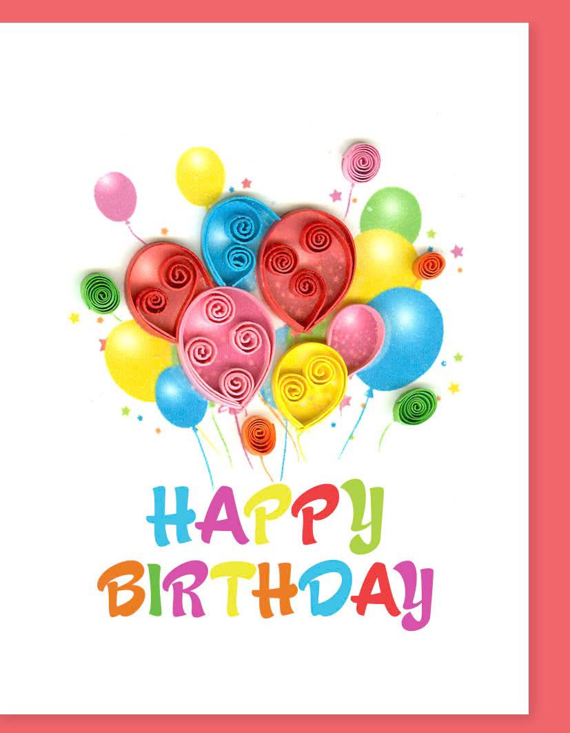 Hand Quilled Gift Enclosure Mini Card Happy Birthday Balloons #GE
