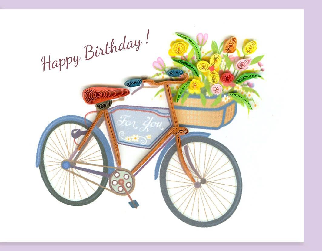 Hand Quilled Gift Enclosure Mini Card Birthday Bike #GE