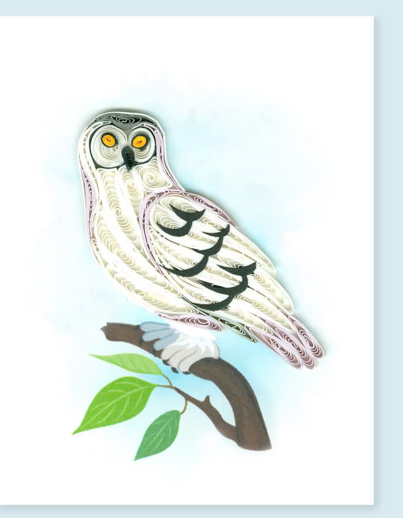 Hand Quilled Gift Enclosure Mini Card Snowy Owl #GE