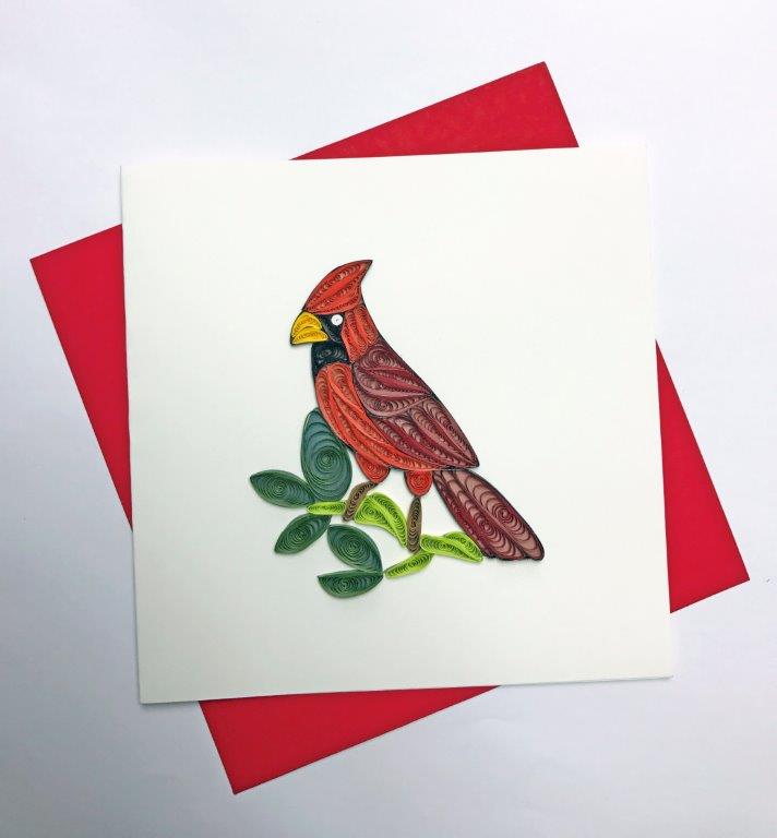 Hand Quilled Greeting Card Cardinal #10023