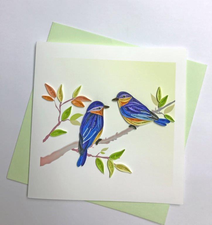 Hand Quilled Greeting Card Blue Birds #10242