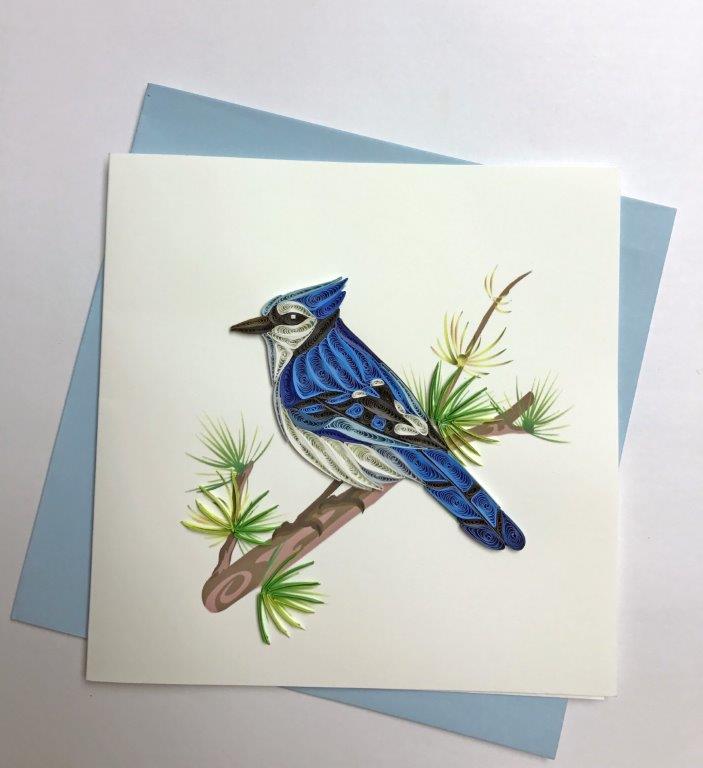 Hand Quilled Greeting Card Blue Jay #10243
