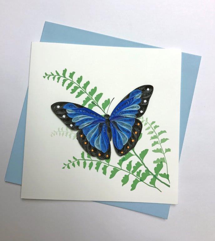 Hand Quilled Greeting Card Blue Morpho #10246