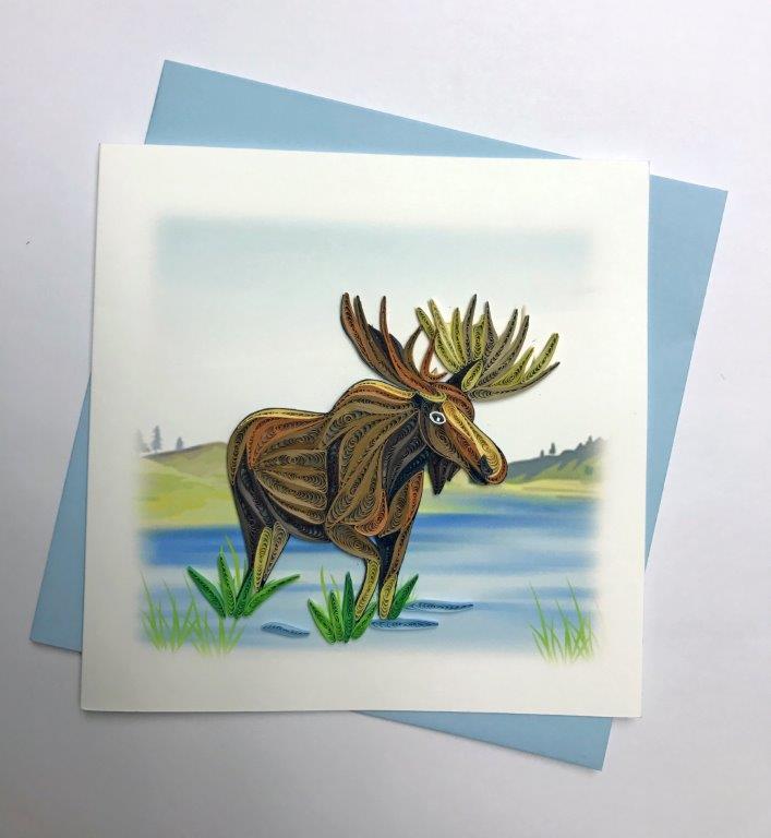Hand Quilled Greeting Card Moose #10248