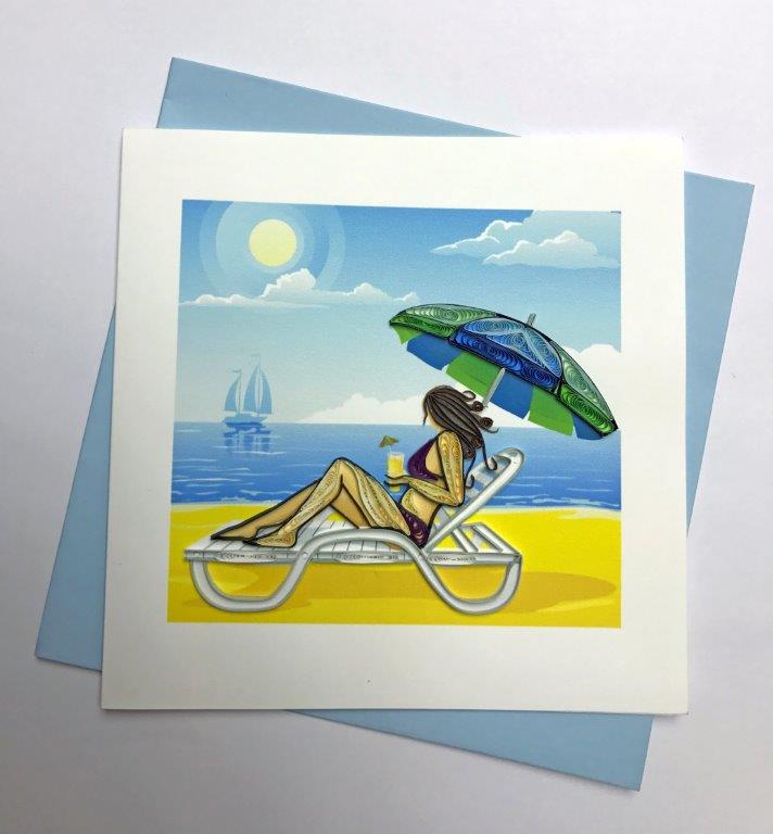Hand Quilled Greeting Card Beach Umberella #10278