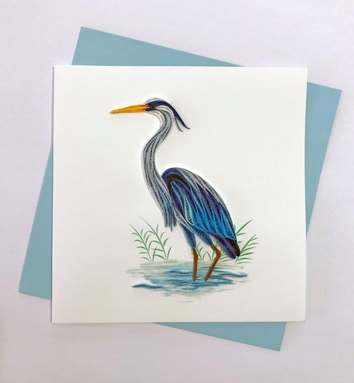 Hand Quilled Greeting Card Heron #10310